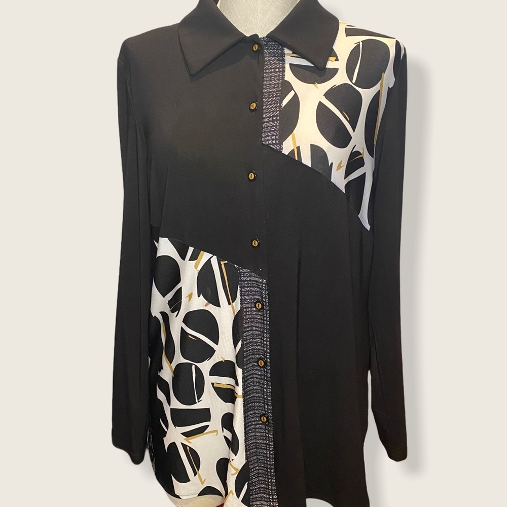 Michael Tyler Size M Black, Cream & Gold Top